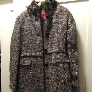 Ivanka Trump tweed coat w/ faux fur collar